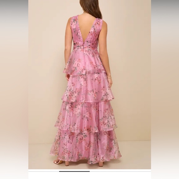 Garden Atmosphere Floral Print One Shoulder Pink Bow Loose Maxi Dress